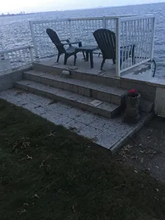 Flagstone landing and stairs, before